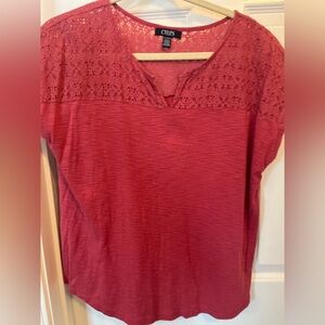 Chaps Women's Coral Colored T-shirt with Lace Size 1X